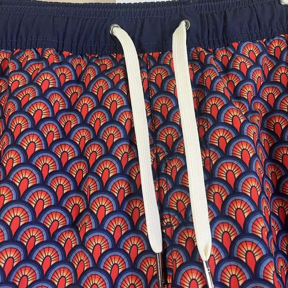 Fair Harbor Anchor Shorts Men’s Small Red Geometric Deco Lined Swim Trunks